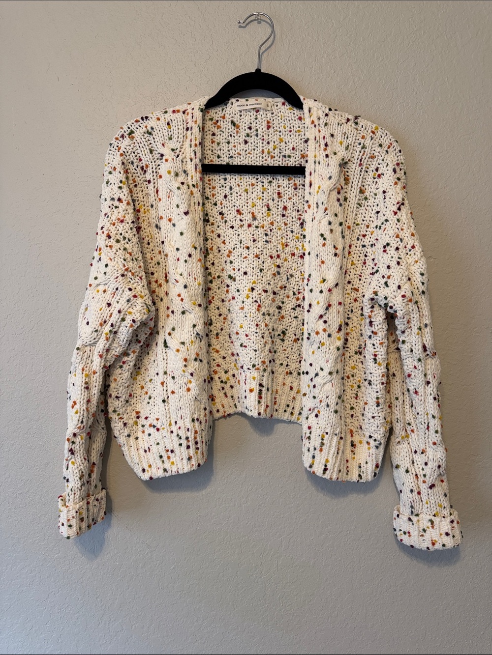 moon & madison Confetti Ivory Speckled Open-Front Cardigan - Picture 2 of 5